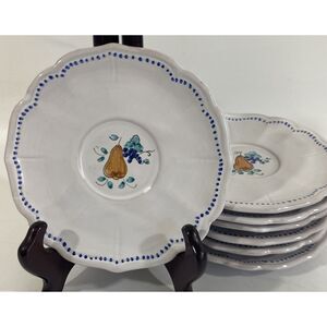 Vintage French Biot Majolica Bread Side 6” Plates Pear Grapes France (7)